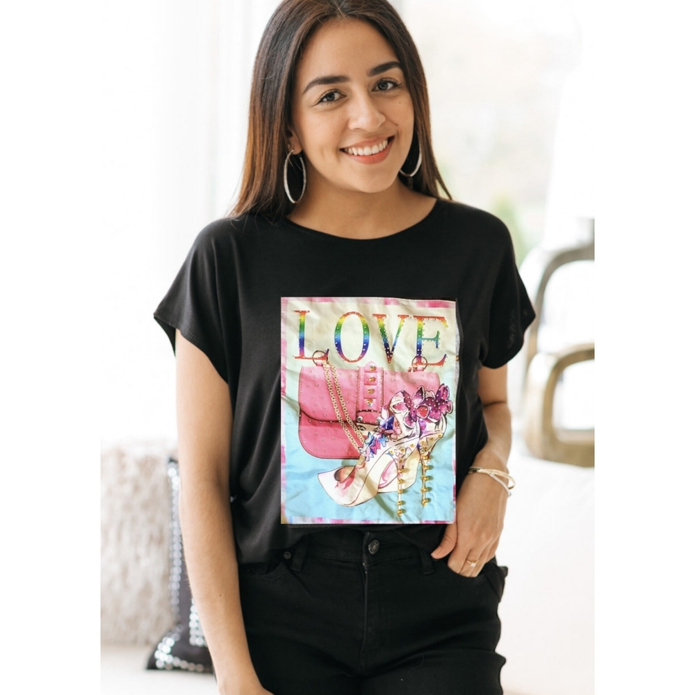 Emme Jordan "LOVE" Tie Front Tee (Black) T-Shirt